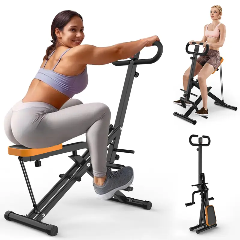 Foldable Home Fitness Squat Workout Machine, 260 LBS Weight Capacity with 4 Adjustable Resistance Bands, Dual‑Function Ride & Row Trainer for Glutes, Thighs, Abdomen, Back and Hip Thrust Exercises