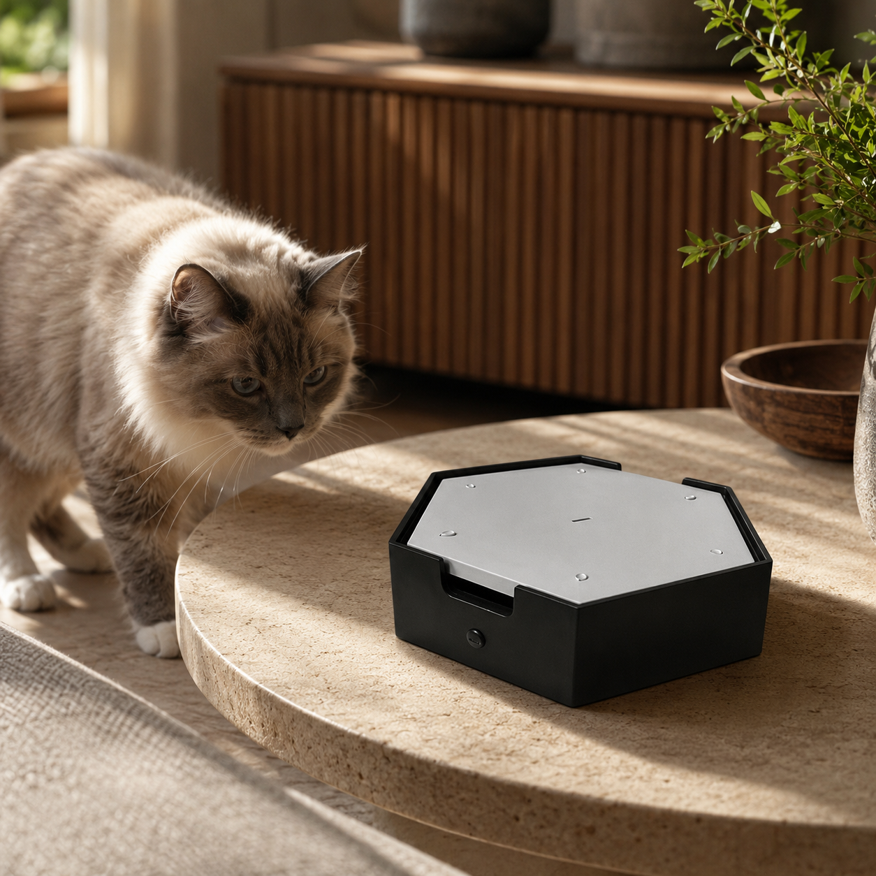 Rechargeable water‑flow cat toy, encourages drinking and playful activity, triggers natural hunting instincts for independent mental enrichment for indoor cats.