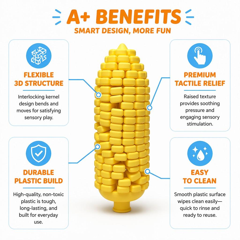 3D Printed Corn COB Toy with Joint Movement, Stress Relief Simulation, Office Relaxation Tool, Perfect Gift Idea, Fidget Gadget, Stress Relieving Tool, Stress Relief Tools, Fidgeting