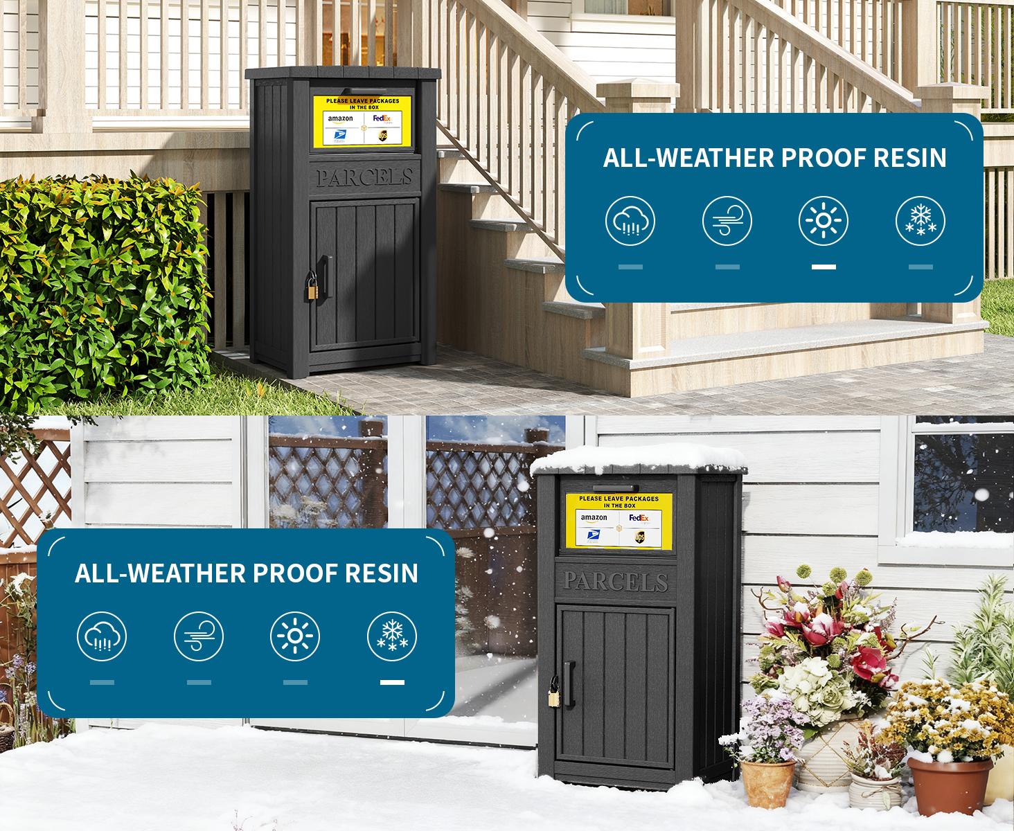 Lockable Large Outdoor Delivery Box, Anti‑Theft Rain‑Resistant Parcel Storage Cabinet, Secure Package Drop Box for Porch Curbside Home Use, Black