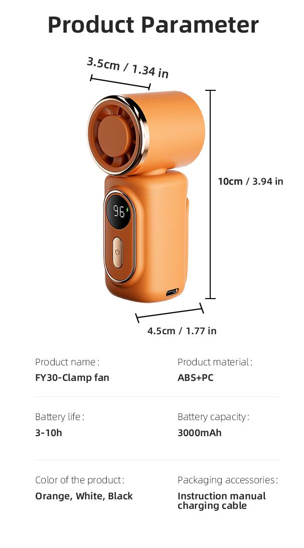Lzaitai 3-in-1 Mini Portable Handheld Clip Cooling Fan - 3000mAh Rechargeable Battery, 5 Speeds, 180&deg; Adjustable Airflow, USB Powered, Ideal for Travel, Office, Travel Stuff, Portable Fans Essentials