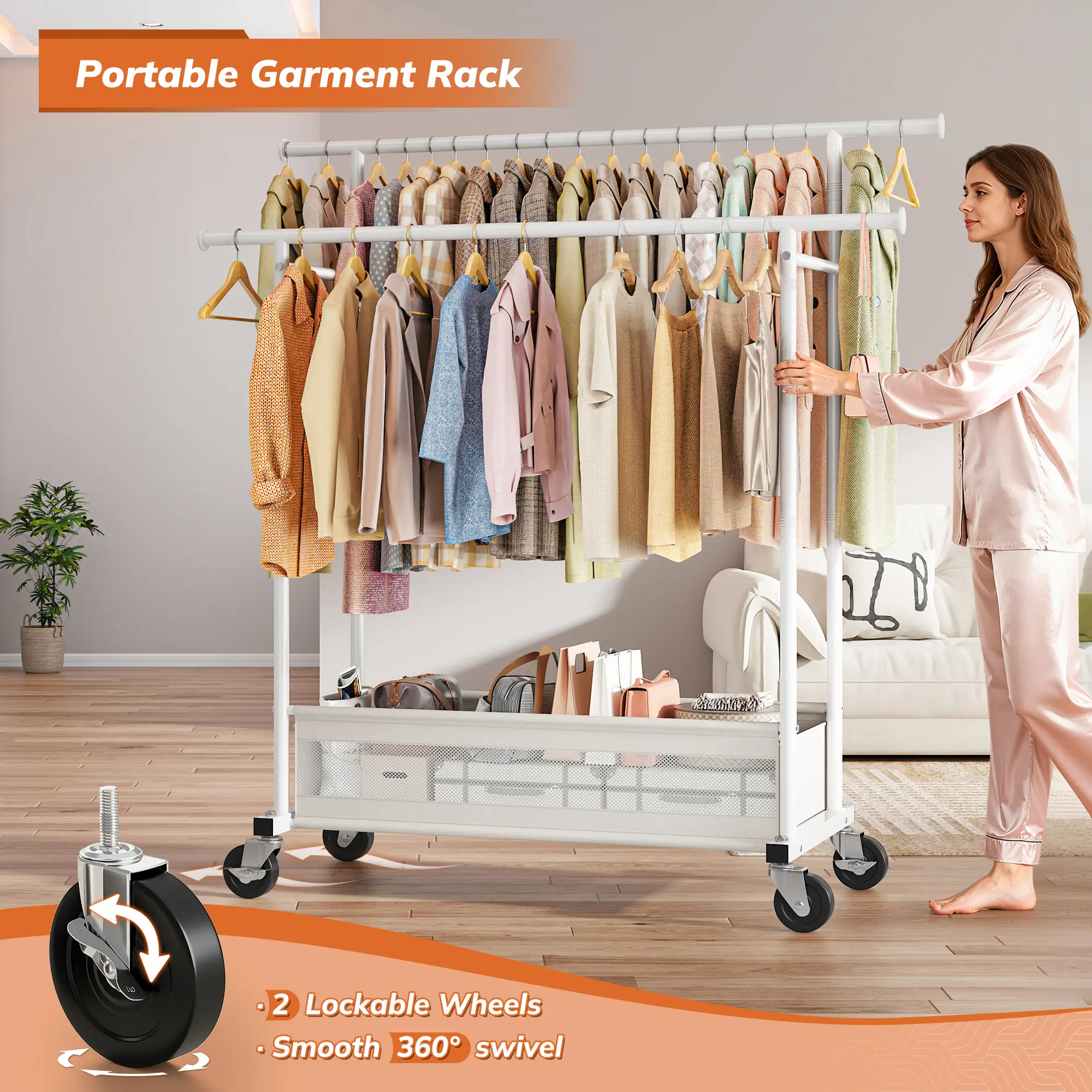 Heavy Duty Clothing Rack with Wheels