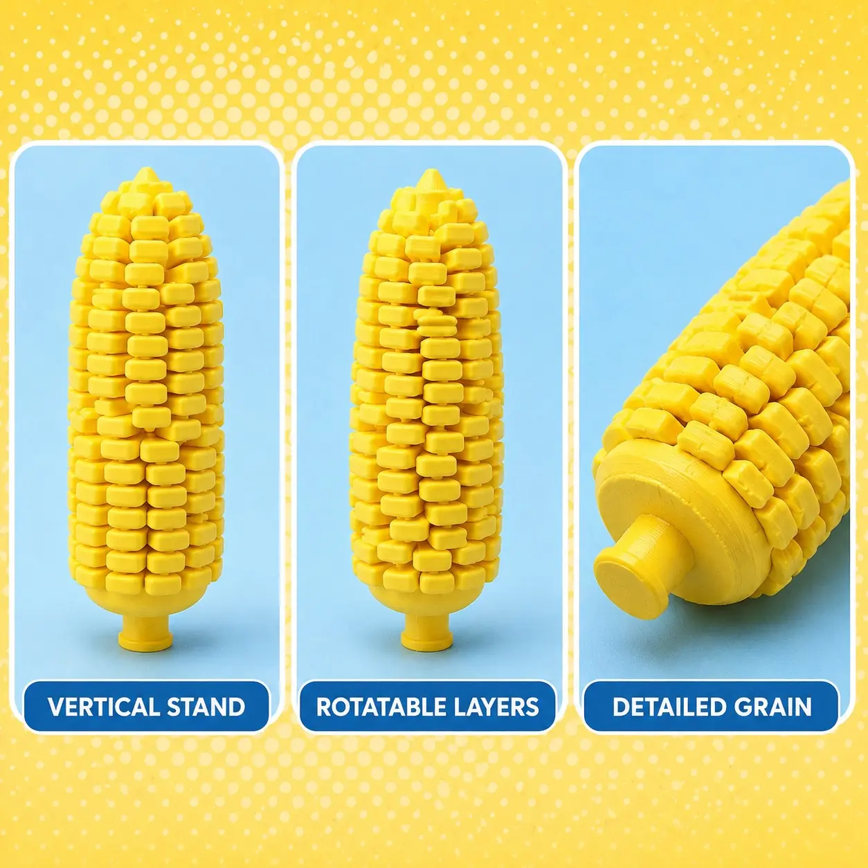 3D‑Printed Movable Joint Corn Cob Fidget Toy, Simulation Stress Relief Desk Gadget, Office Relaxation Fidget Tool, Novelty Gift for Adults