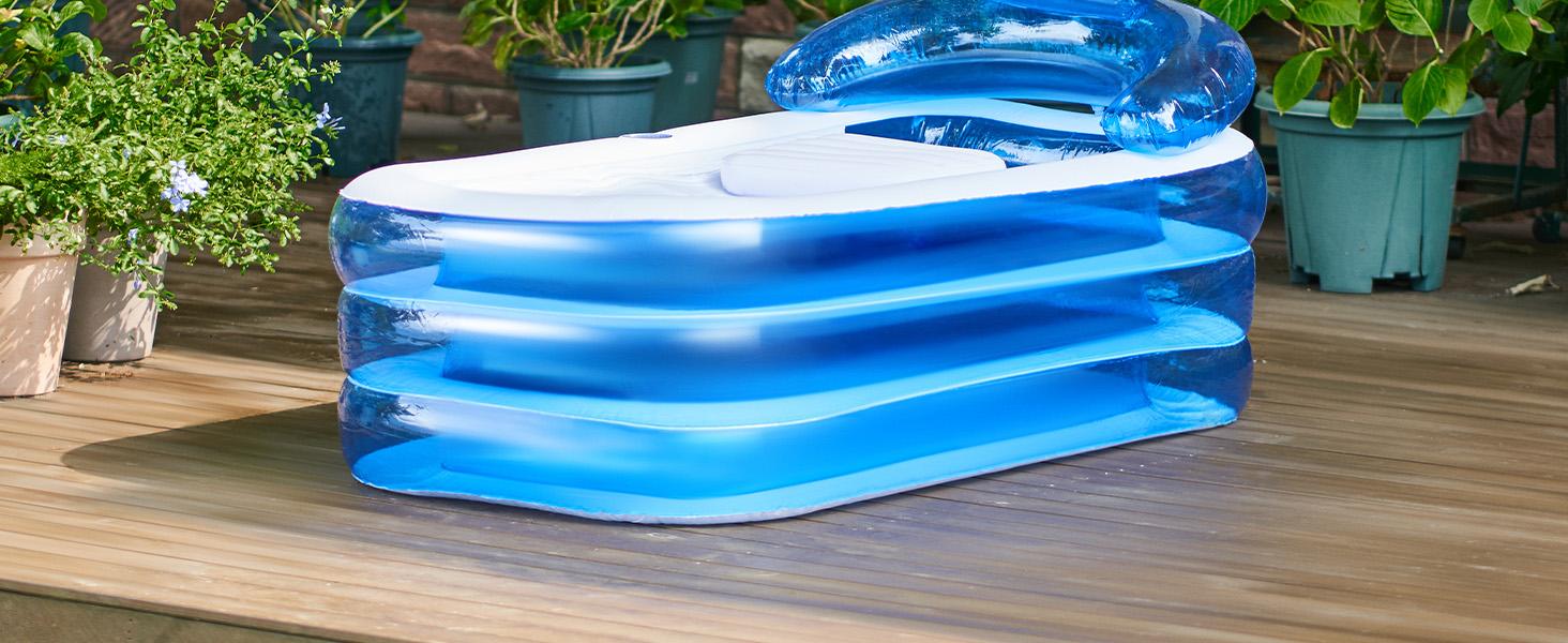 Inflatable Bathtub with Electric Air Pump & Bath Pillow Headrest Portable Blow Up Tub for Adults Durable PVC Material Indoor Outdoor Use Foldable Spa Cover Drainage Hose Cup Holder