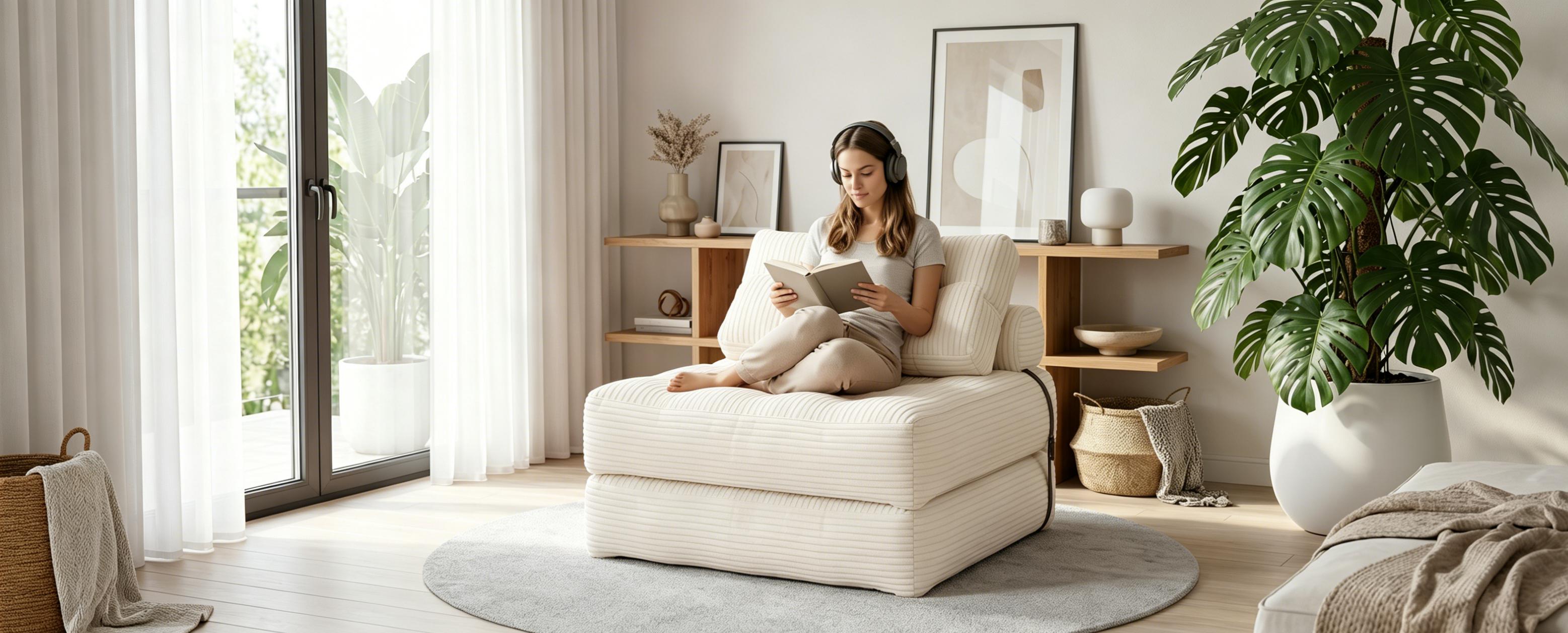 Mr IRONSTONE Convertible Sleeper Sofa Bed - Furniture, Corded Fabric Foldable Couch for Bedroom with Headrest, Pillow, Back Support Mattress, Apartment Furniture for Small Living Spaces (Pink, Gray, Beige)