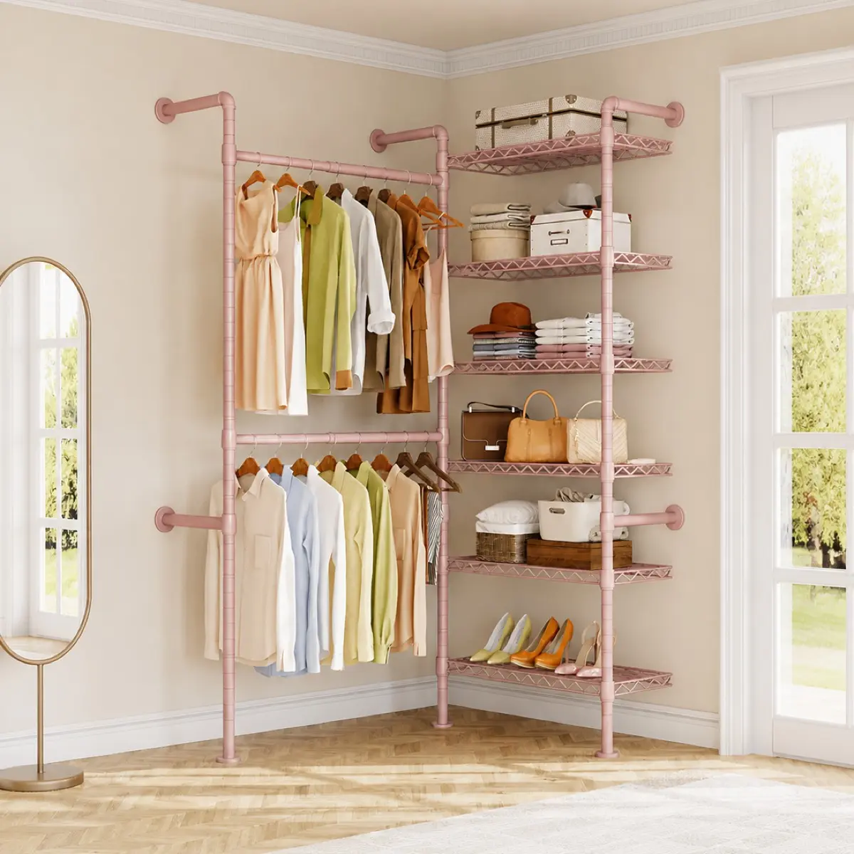 Wall Mounted Closet System, Industrial Pipe Rack