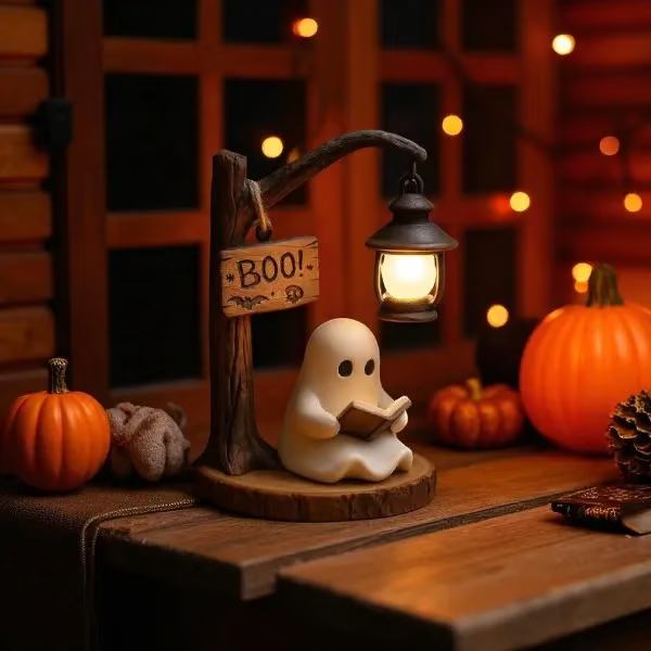 🔥👻📖Cute Ghost Reading Lantern - BOO!