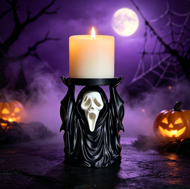 Ghostface Candle Holder Halloween Decor Pink Ghost Design for Spooky Season