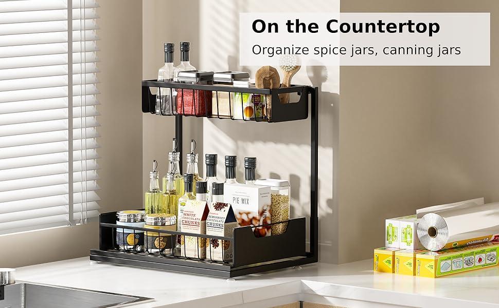 Undersink storage rack with 2 layers of high-quality metal pull-out kitchen cabinet storage boxand sliding drawer, adjustable height, heavy-dutykitchen and bathroom storage container