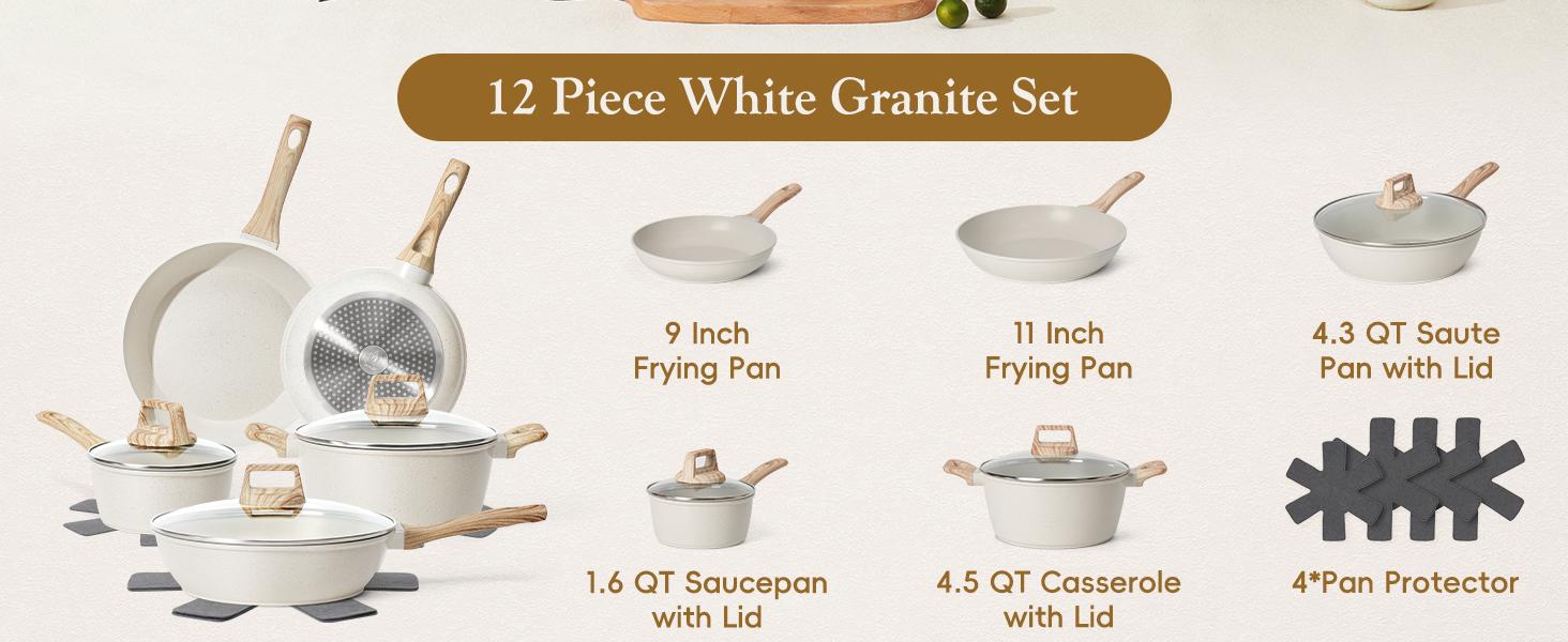 12pcs Pots and Pans Set Non Stick Kitchen Cookware Sets Granite Cooking Set with Frying Pans, Saucepans, Nonstick Pots with Glass Lid, summersale,home essentials,backtoschool, glowup