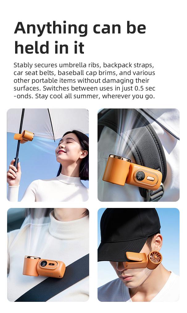 Lzaitai 3-in-1 Mini Portable Handheld Clip Cooling Fan - 3000mAh Rechargeable Battery, 5 Speeds, 180&deg; Adjustable Airflow, USB Powered, Ideal for Travel, Office, Travel Stuff, Portable Fans Essentials