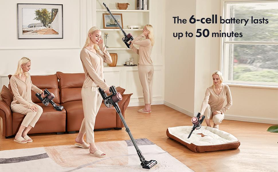 Homeika Cordless Vacuum Cleaner-H318, 300W 23KPa Lightweight Stick Vacuum with 48mins Runtime Battery, 3 Suction, LED Display, Powerful Vacuum Cleaner with Sofa Brush for Hard Floor/Carpet/Pet Hair/Car,sohochic