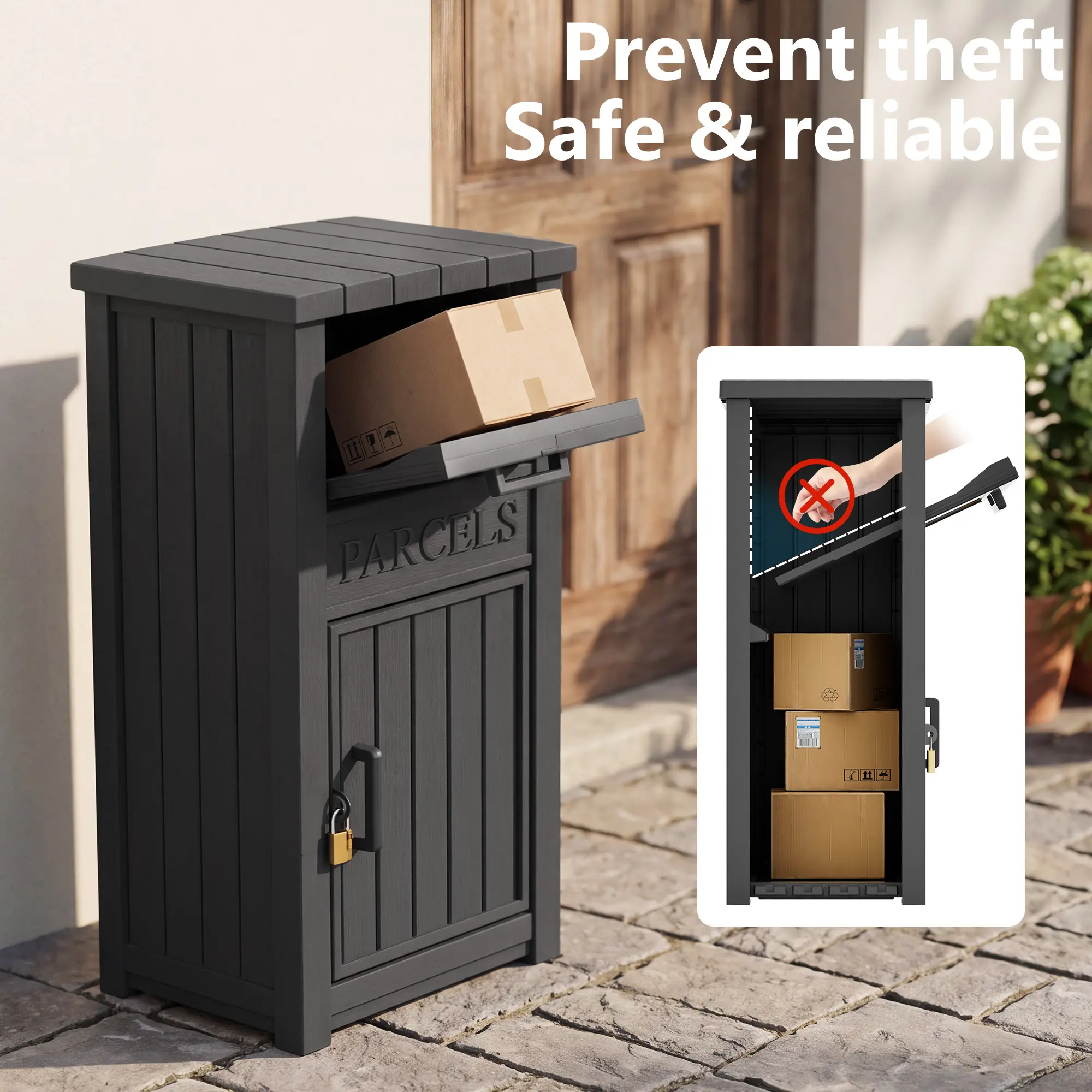 Cnmcld Outdoor Package Delivery Box, Lockable Resin Gray