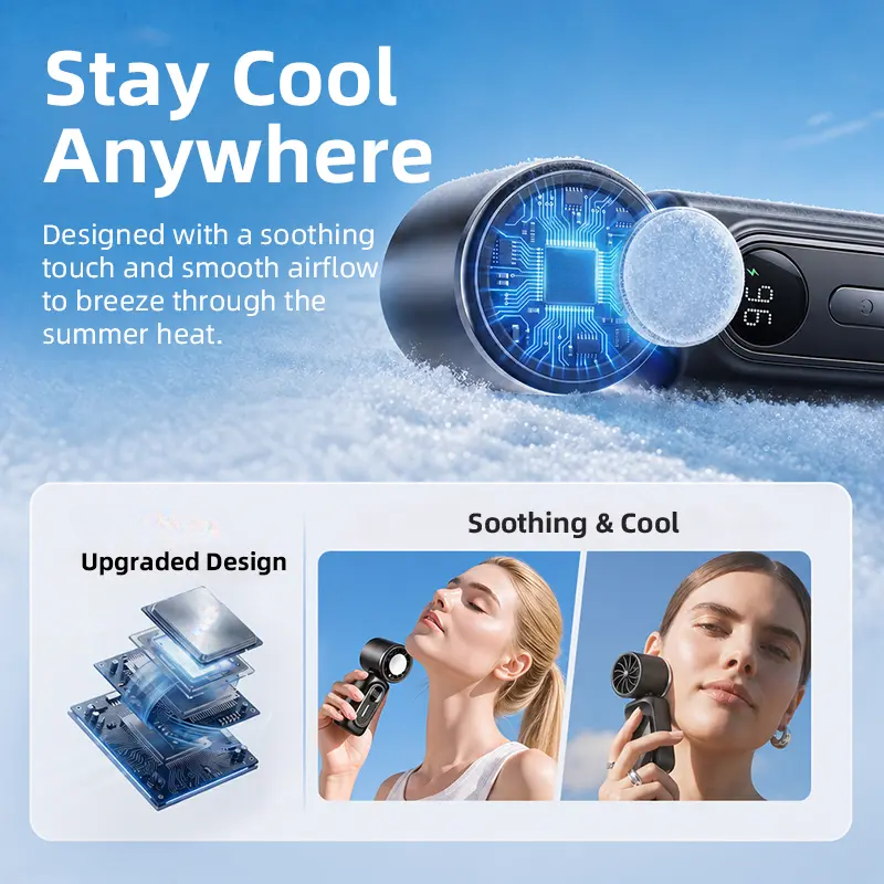3-in-1 Mini Portable Handheld Clip Cooling Fan - 3000mAh Rechargeable Battery, 5 Speeds, 180° Adjustable Airflow, USB Powered, Ideal for Travel, Office, Travel Stuff, Portable Fans Essentials