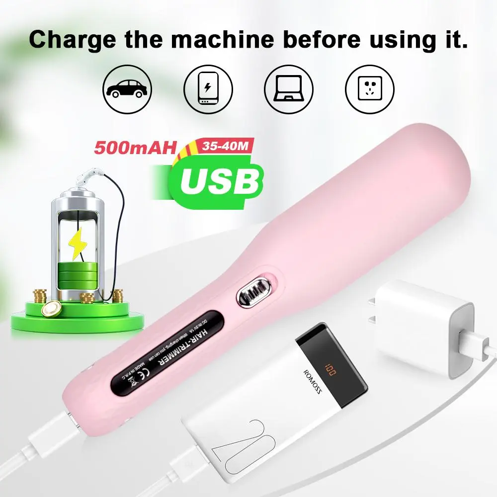 Lightweight USB‑rechargeable hair trimmer with automatic cutting for split‑end trimming, compact for home and travel and available in multiple colours as a handy gift.