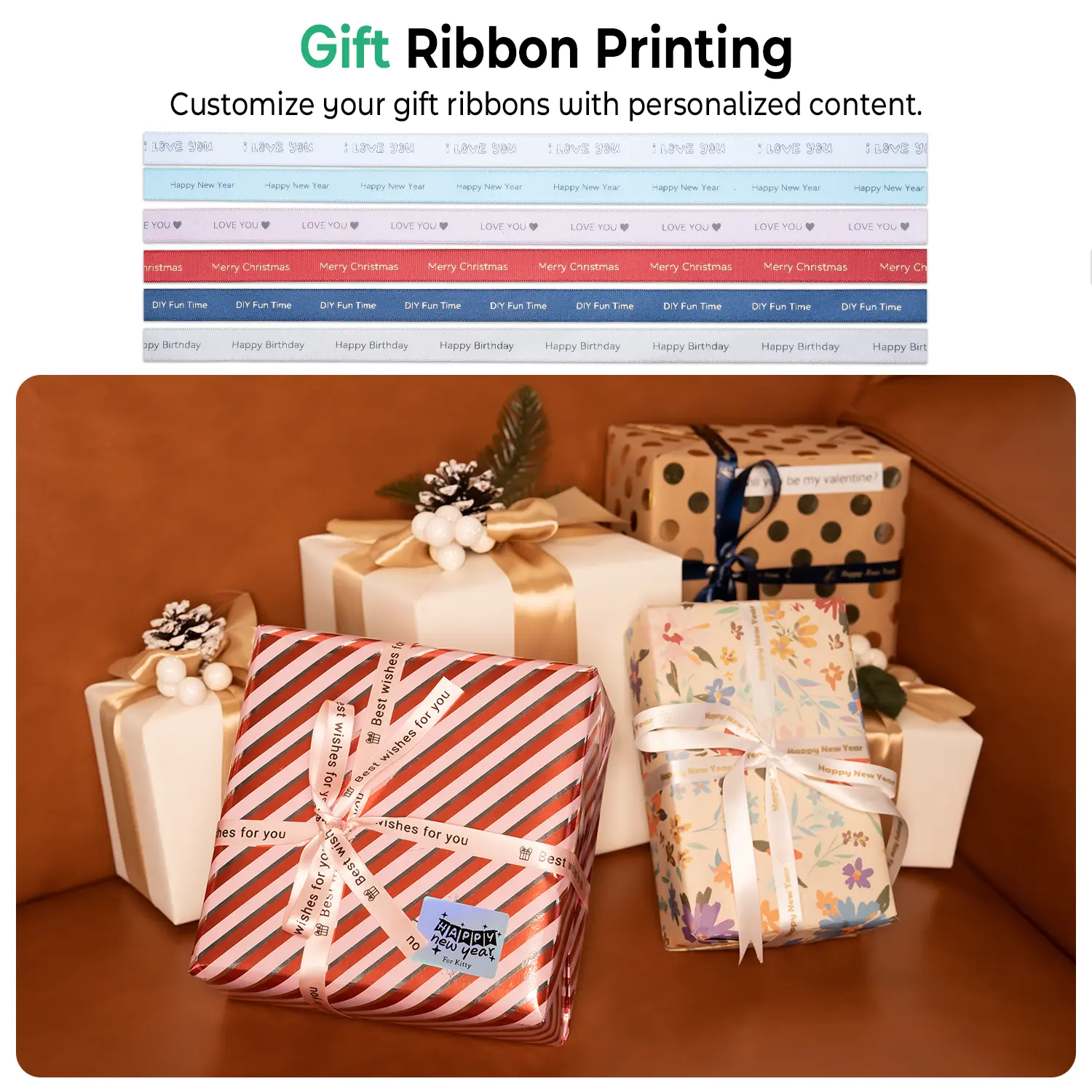 Bluetooth Inkless Thermal Ribbon Printer, Mini Label Maker Machine with Waterproof Labels, for Wedding Bouquets, Party Favors, Fabric Tags, DIY Crafts & Back‑to‑School Supplies, Compatible with Phone & PC