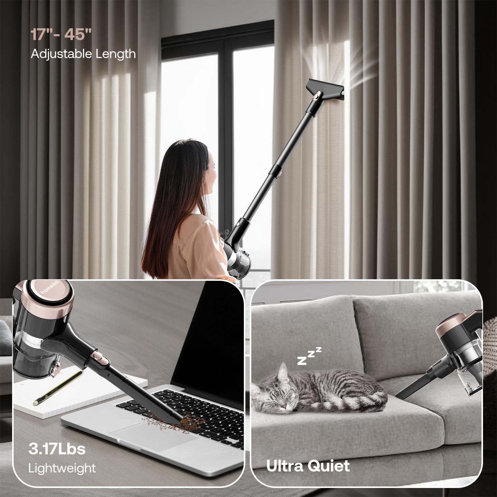 Homeika Cordless Vacuum Cleaner-H318, 300W 23KPa Lightweight Stick Vacuum with 48mins Runtime Battery, 3 Suction, LED Display, Powerful Vacuum Cleaner with Sofa Brush for Hard Floor/Carpet/Pet Hair/Car,sohochic