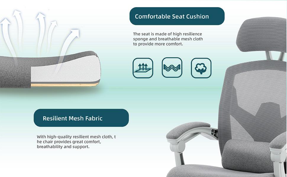Sweet Furniture Ergonomic High-Back Home Office Chair - Mesh Computer Desk Chair with Reclining Function and Foot Rest