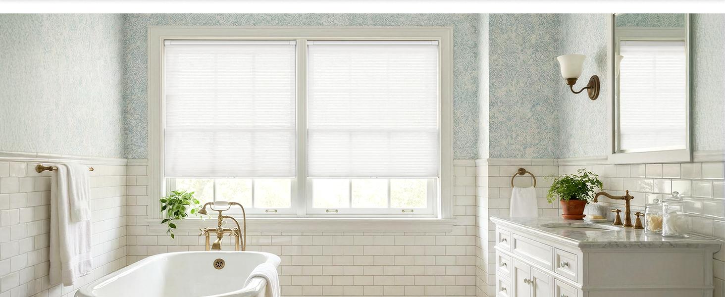 No Drill Cordless Cellular Shades - Easy Install Honeycomb Blinds for Windows, 20'' W x 48'' H, White Home & Kitchen