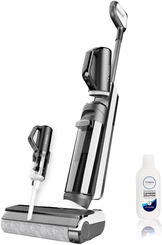 Smart cordless floor‑washer vacuum, stretch‑reach design, vacuums and mops hard floors in one pass for effortless household cleaning.