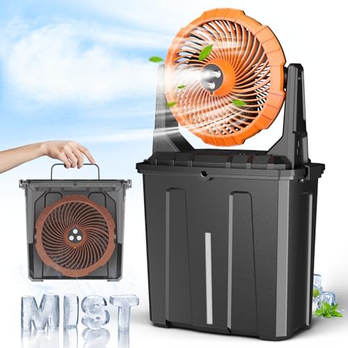Ausic 9L Portable Misting Fan, 30000mAh Rechargeable Outdoor Fan with 3‑Speed Wind for Patio Camping Fishing Garden