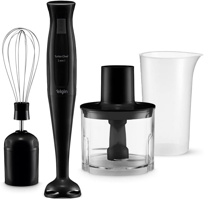 Powerful 600W 3‑in‑1 hand mixer with whisk, blending cup and mini chopper. Sharp steel blades deliver fast processing; detachable parts enable quick, simple cleaning for everyday kitchen tasks.