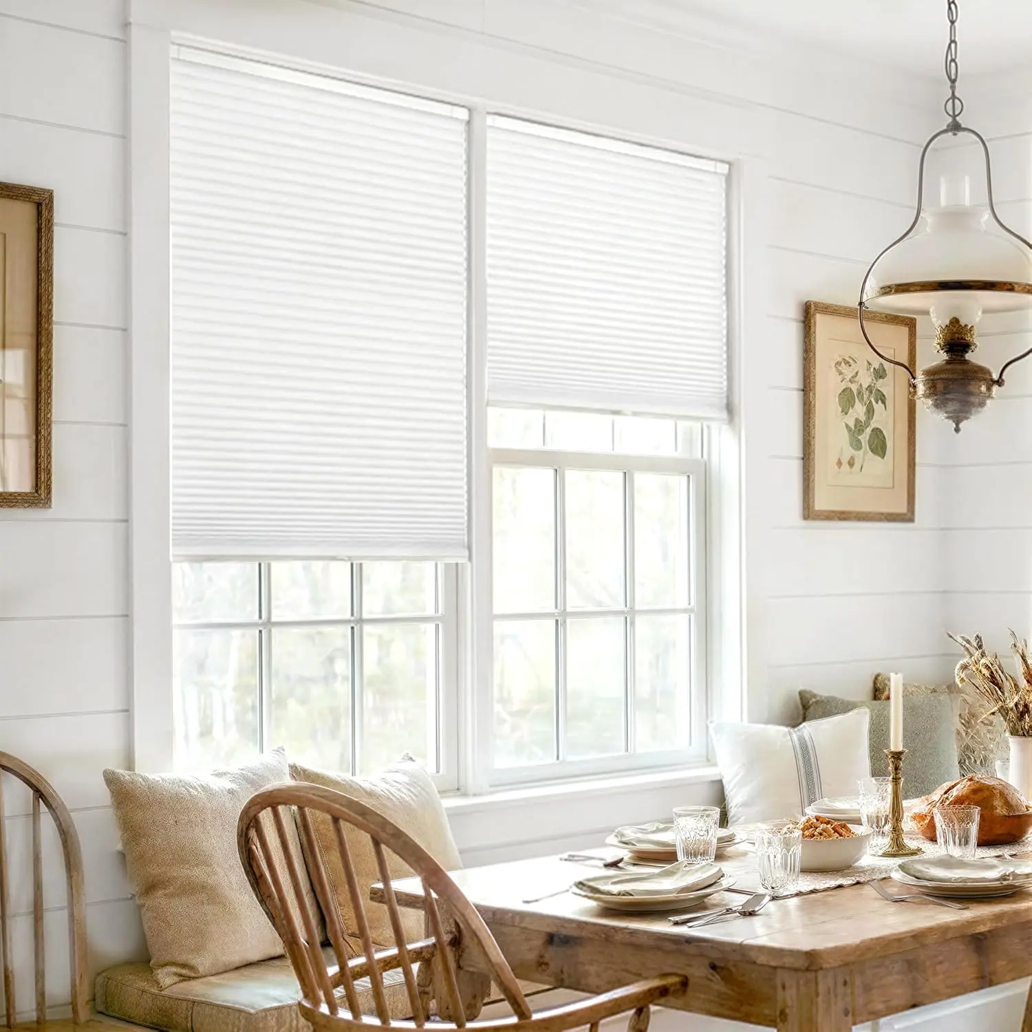 No Drill Cordless Cellular Shades - Easy Install Honeycomb Blinds for Windows, 20'' W x 48'' H, White Home & Kitchen
