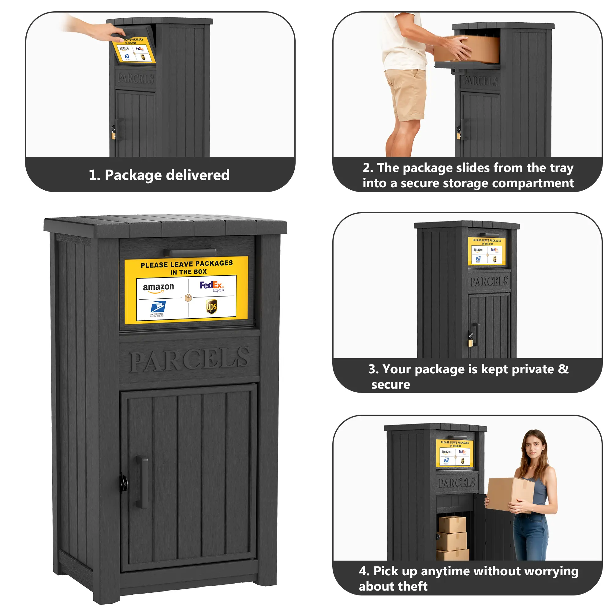 Cnmcld Outdoor Package Delivery Box, Lockable Resin Gray