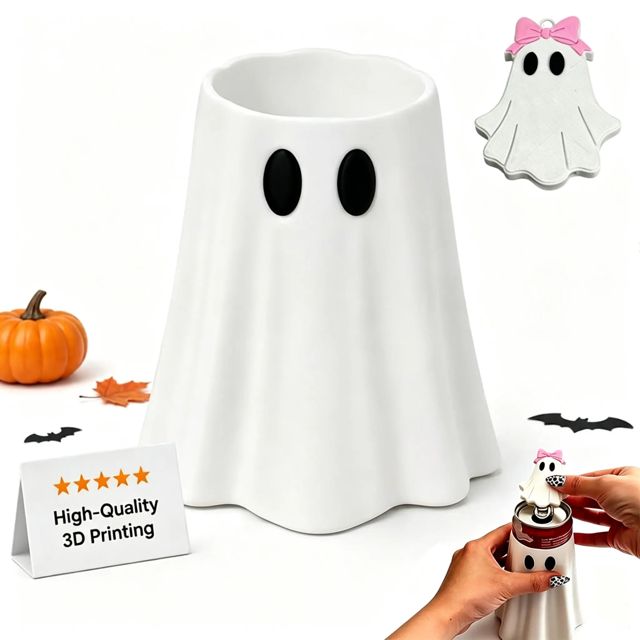 Spooky Can Accessories - Witch Hat Can Topper & Ghost Can Sleeve
