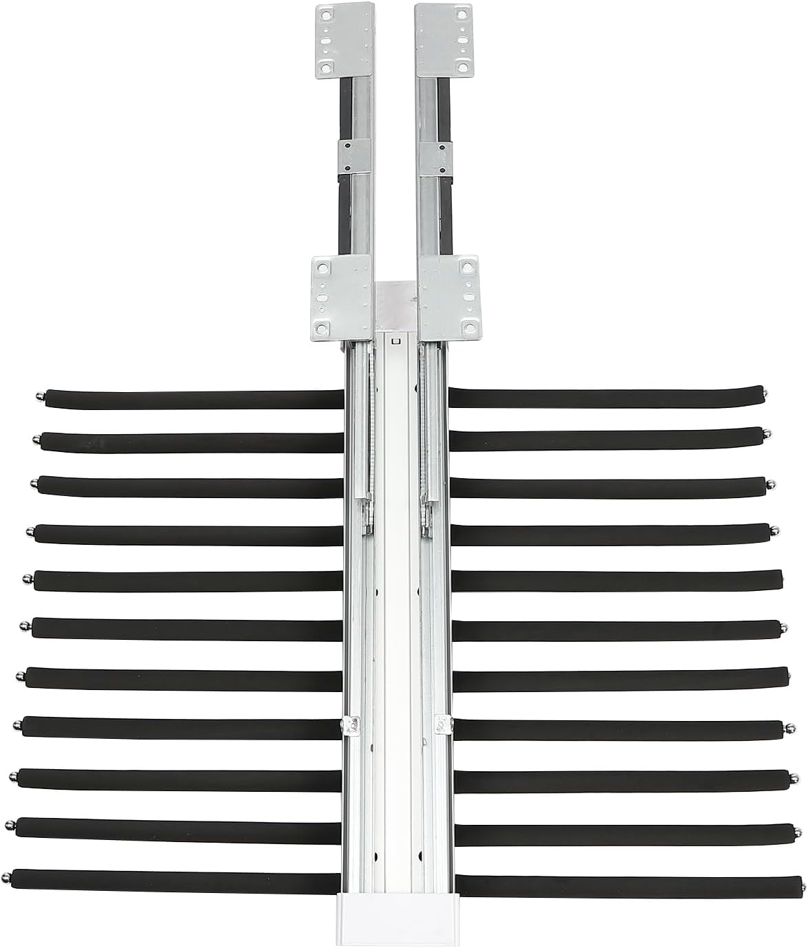 Smooth pull‑out damping trousers hanger with cushioned quiet rebound, holds up to 33 lbs, easy screw‑mount for neat wardrobe storage of pants, ties and scarves.