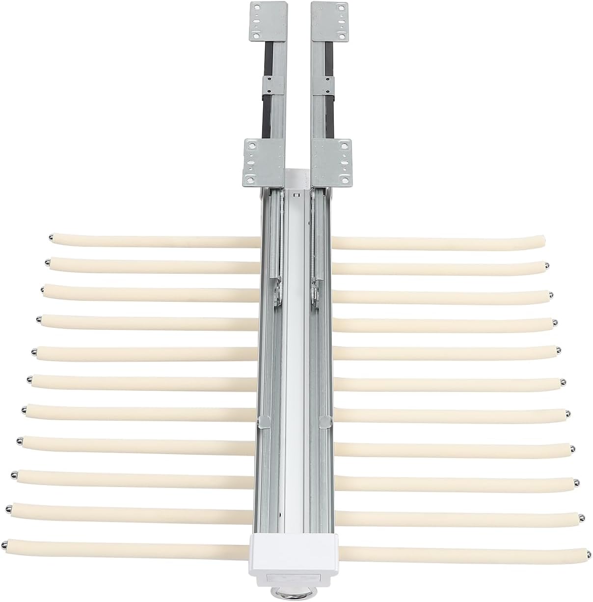 Smooth pull‑out damping trousers hanger with cushioned quiet rebound, holds up to 33 lbs, easy screw‑mount for neat wardrobe storage of pants, ties and scarves.