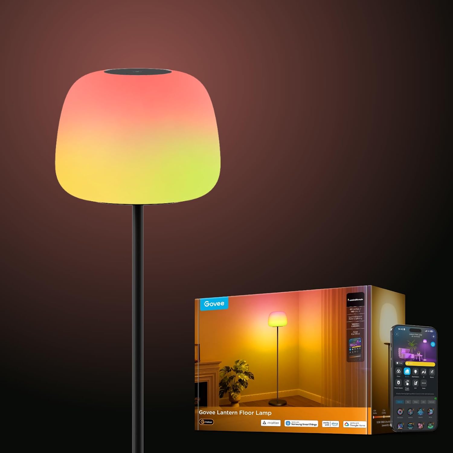 Stylish gradient halo floor lamp with soft silicone casing, dimmable circadian lighting and smart voice control, delivering adjustable warm-cool glow to elevate bedroom and living room decor.