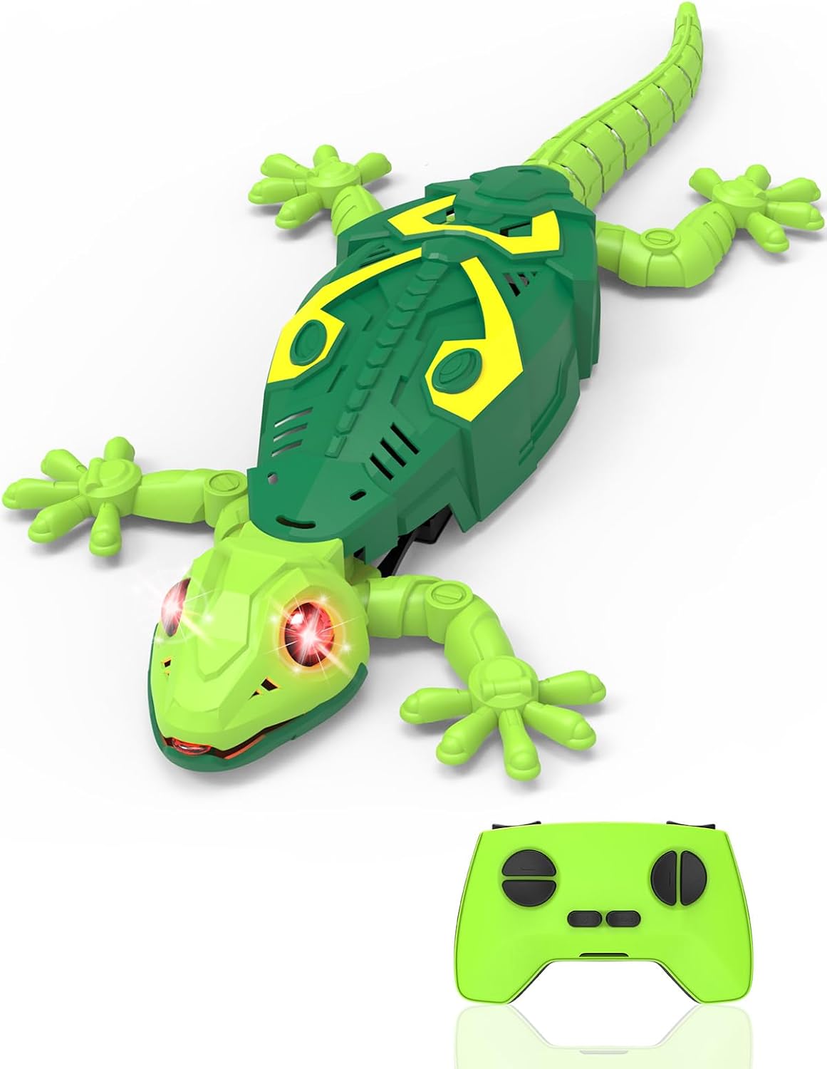 Blue remote‑controlled wall‑climbing gecko toy with glowing LED eyes, fun indoor play for kids aged 3+, makes an exciting birthday gift for boys and girls.