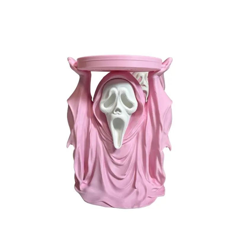 Ghostface Candle Holder Halloween Decor Pink Ghost Design for Spooky Season