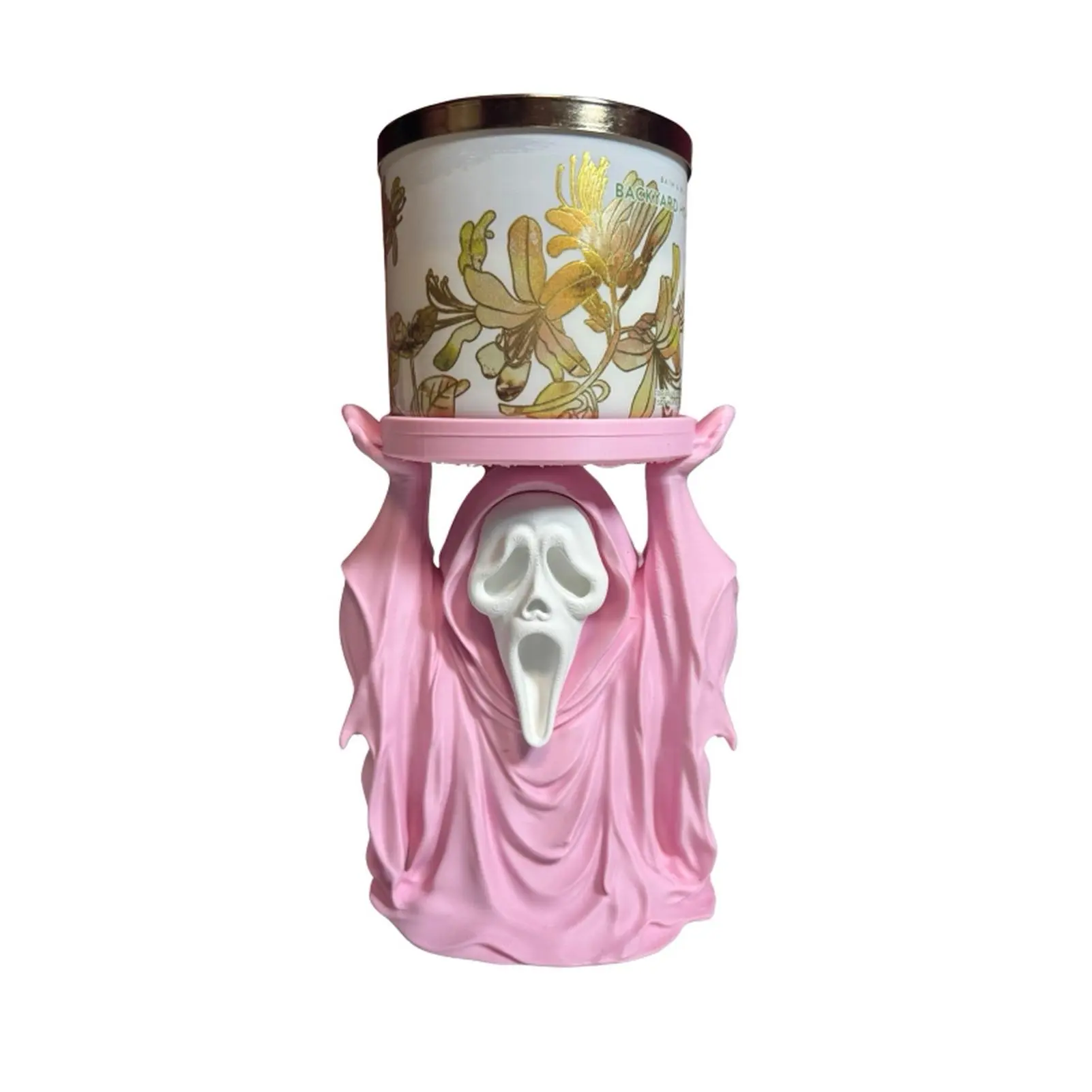 Ghostface Candle Holder Halloween Decor Pink Ghost Design for Spooky Season
