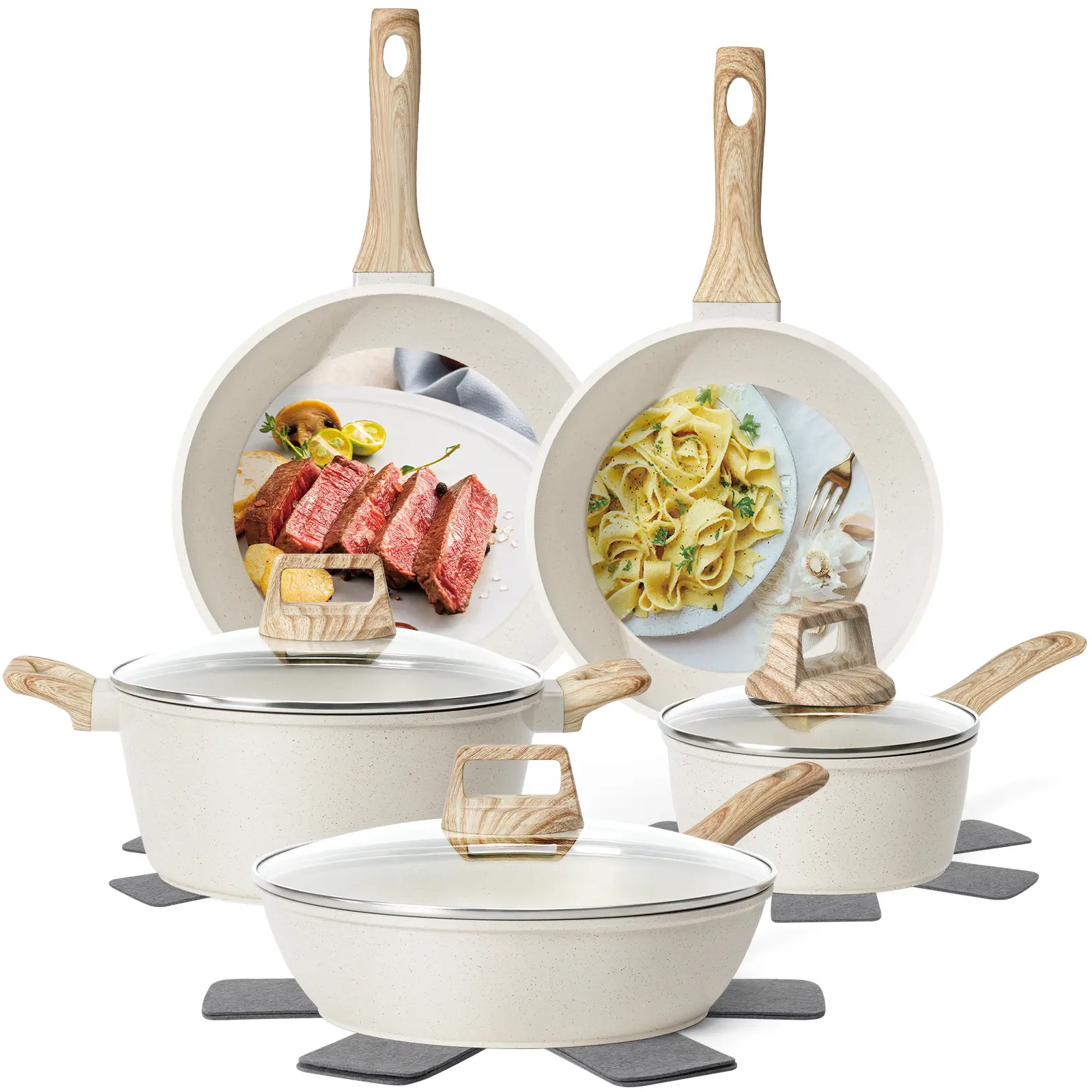 12pcs Pots and Pans Set Non Stick Kitchen Cookware Sets Granite Cooking Set with Frying Pans, Saucepans, Nonstick Pots with Glass Lid, summersale,home essentials,backtoschool, glowup