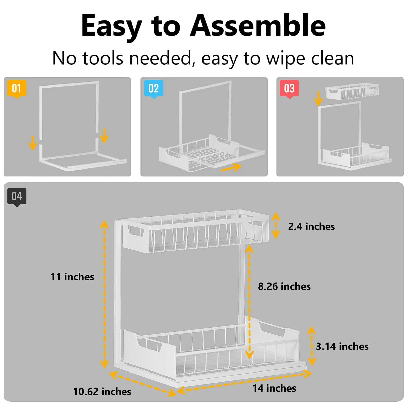 Undersink Storage Rack with 2 Layers Metal Pull-Out Kitchen Cabinet Organizer