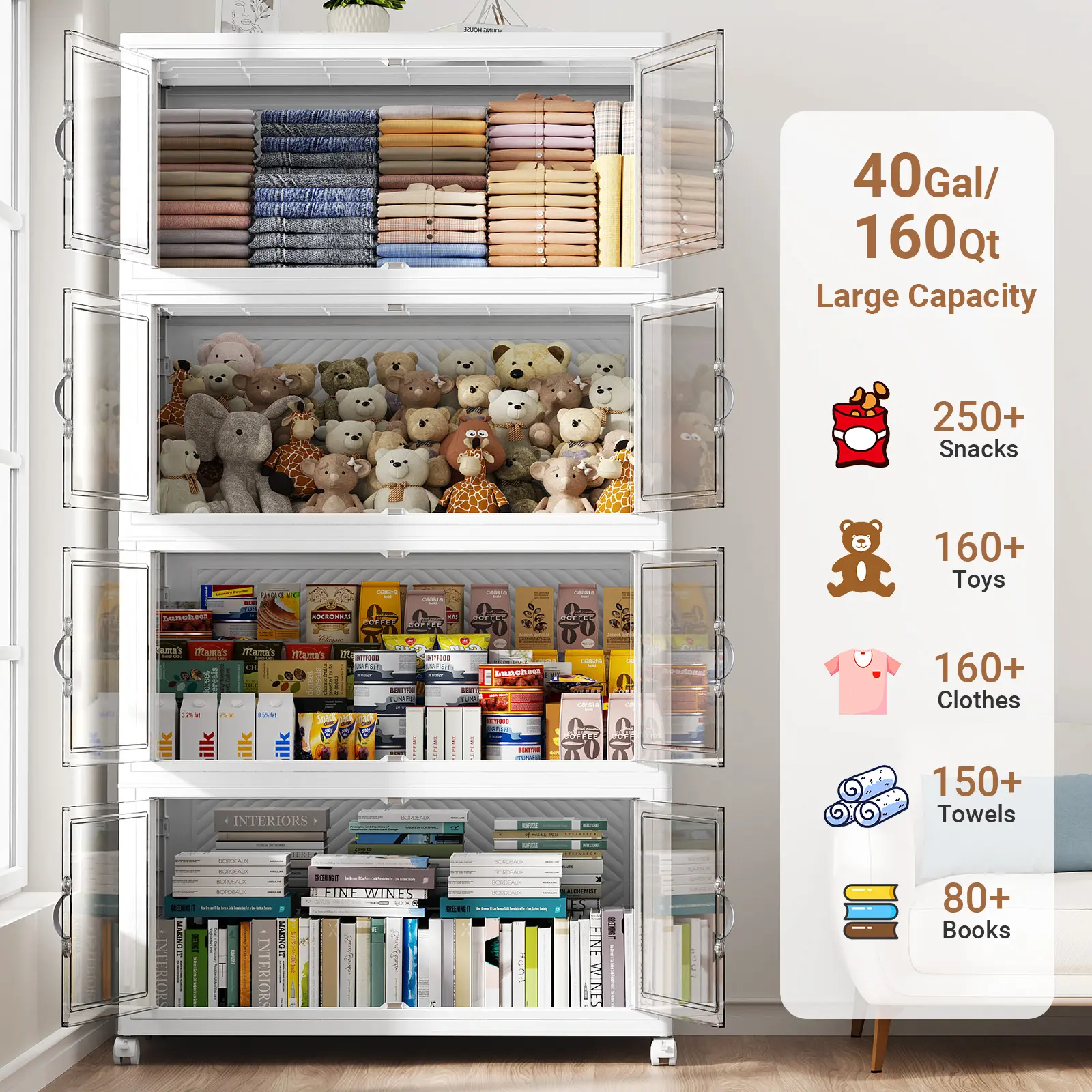 Stackable Clear Storage Bins with Wheels