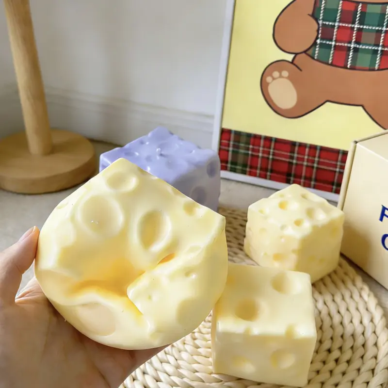 Yellow Square Cheese Slow Rise Squishy Toy Block Filled Soft Crinkle Sound Sensory Toy for Kids No Smell Gift for Boys Girls