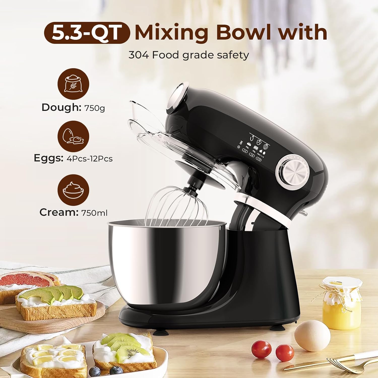 Cnmcld 5.3 Quart Electric Stand Mixer With 12 Speed, Low Noise