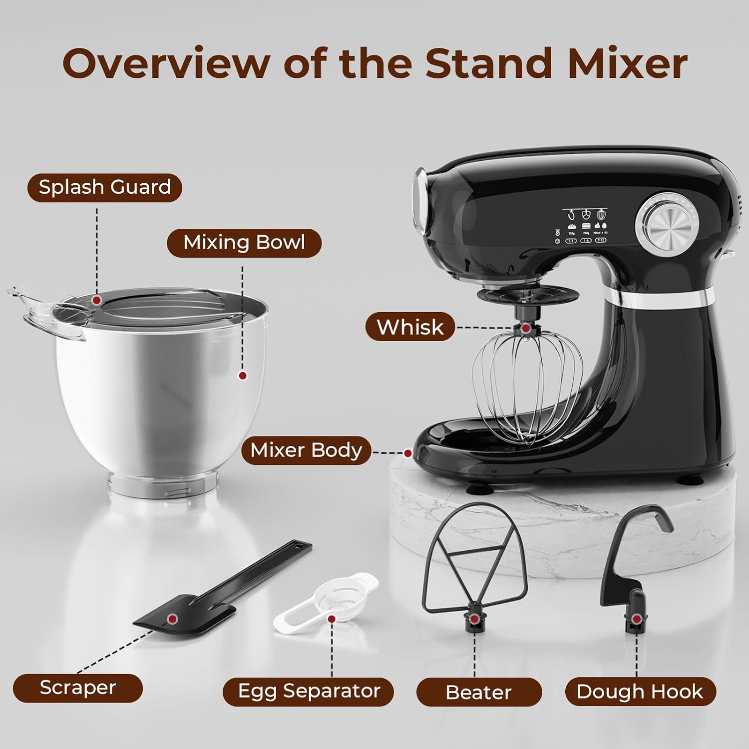 Cnmcld 5.3 Quart Electric Stand Mixer With 12 Speed, Low Noise