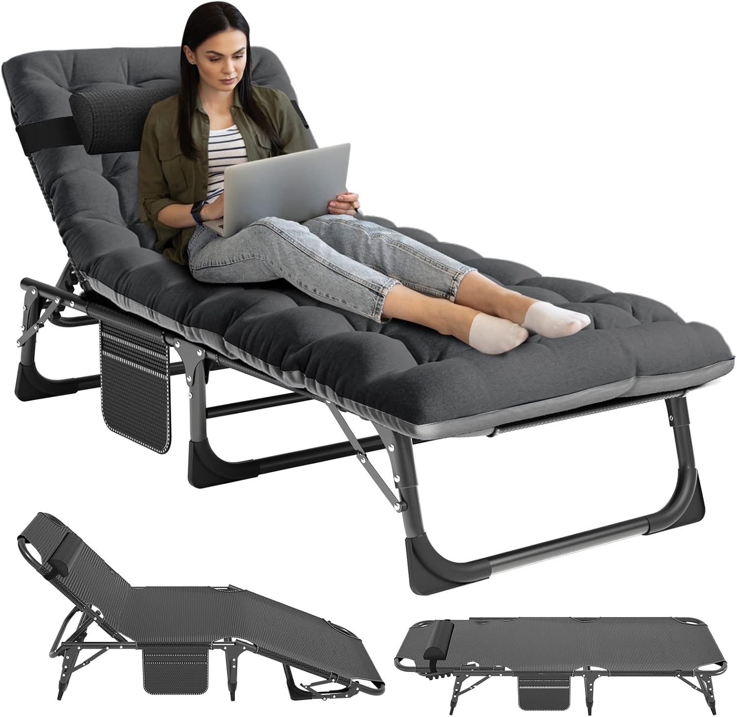Heavy-duty folding camping cot with rust-proof steel frame and tough 1200D Oxford fabric, supporting 900lbs. Fast 10-second setup, removable dual-colour mattress and portable design for indoor and outdoor sleeping.