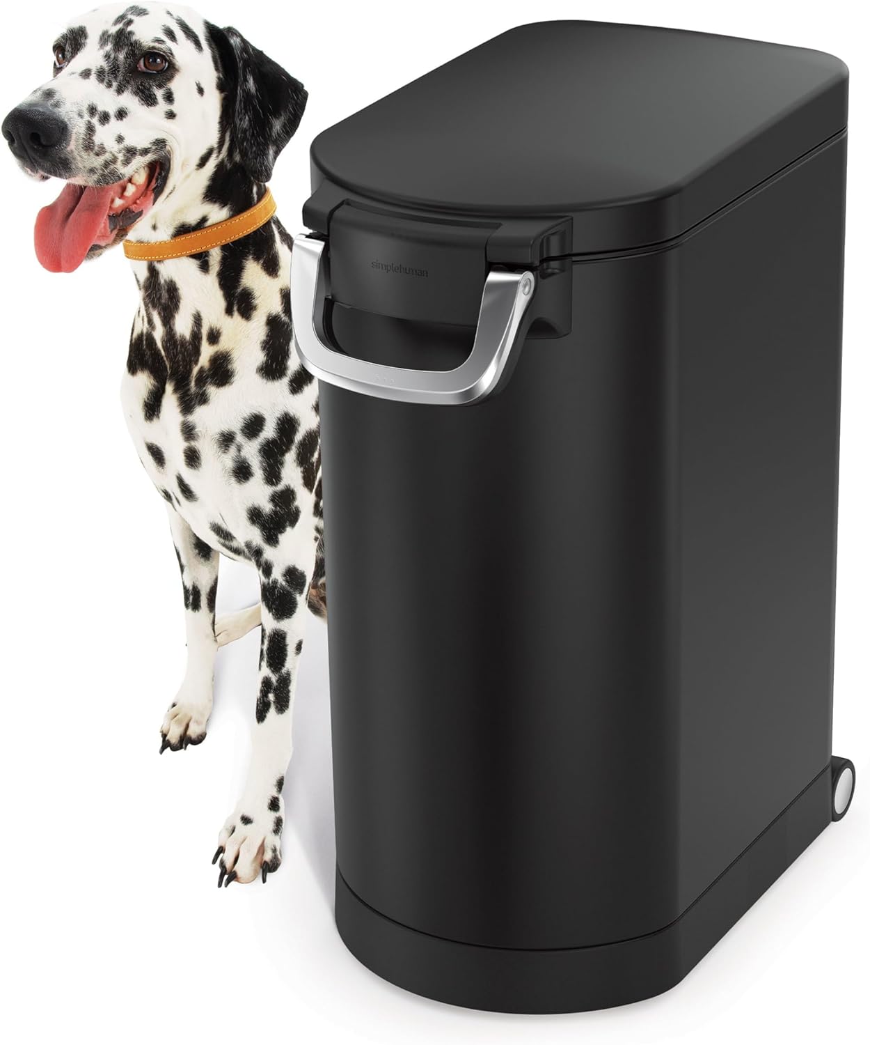 Airtight food‑safe storage container with silicone seal and magnetic measuring scoop, holds 11‑13 kg pet kibble or pantry staples for neat, fresh‑keeping household storage.
