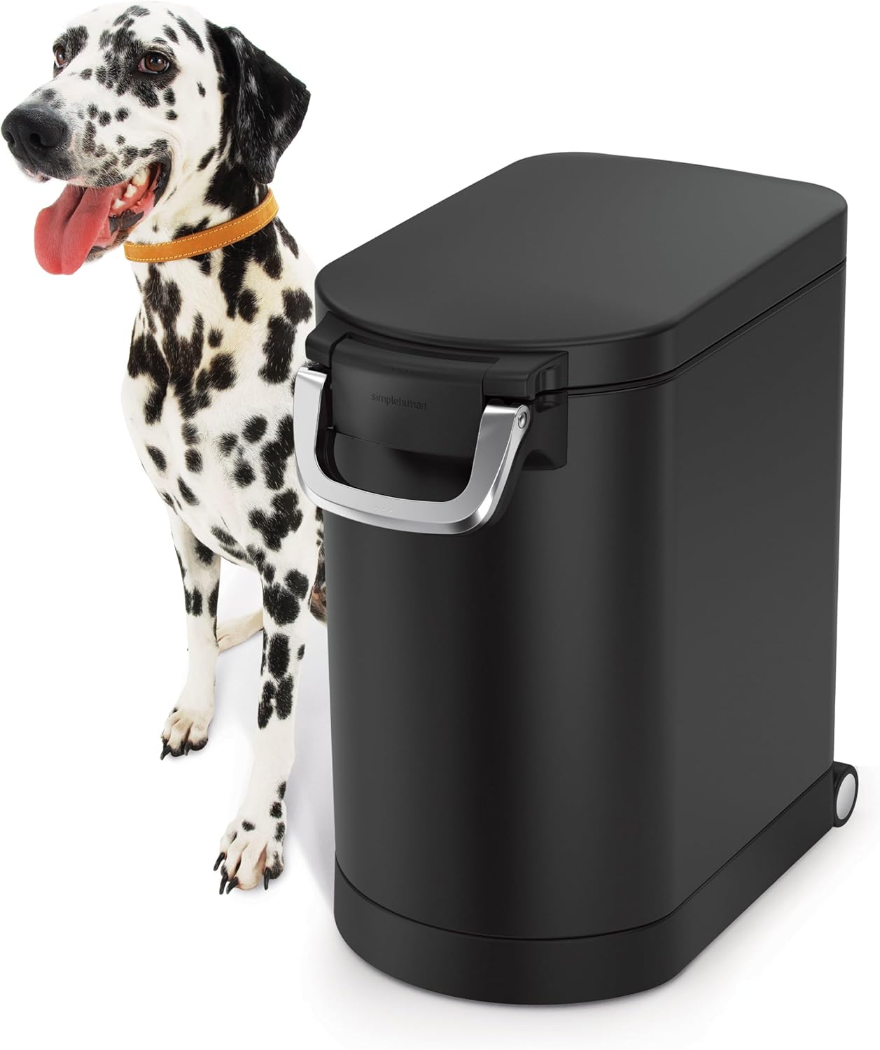 Airtight food‑safe storage container with silicone seal and magnetic measuring scoop, holds 11‑13 kg pet kibble or pantry staples for neat, fresh‑keeping household storage.
