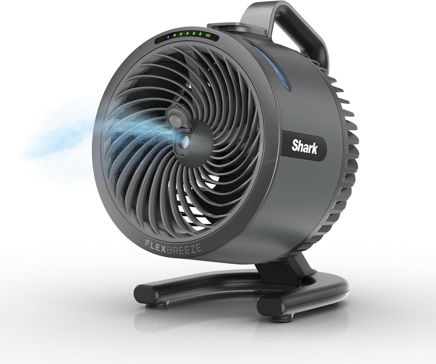 Compact evaporative mist table fan, 5‑speed, corded/cord‑less, long‑runtime for indoor and outdoor cooling. 