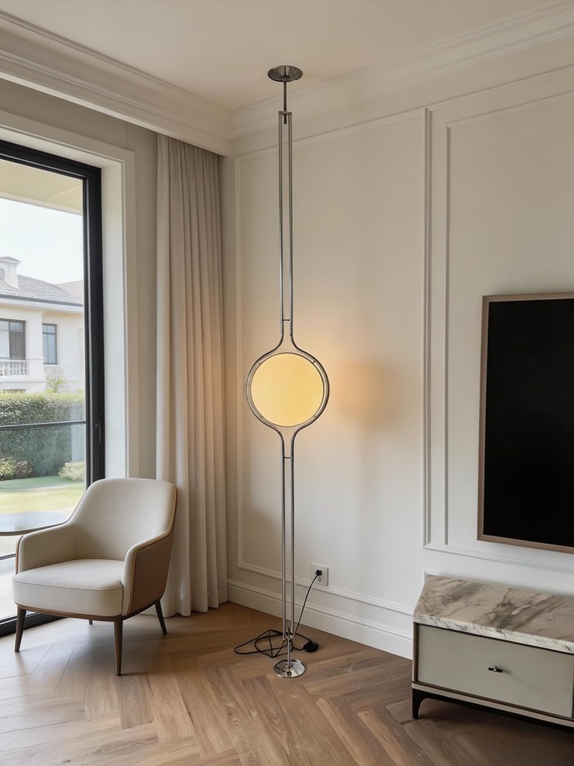 Tool‑free tension‑mount floor lamp fits ceiling‑to‑floor, adjustable height & 3 colour temperatures, supplied with dual bulbs for flexible home lighting.