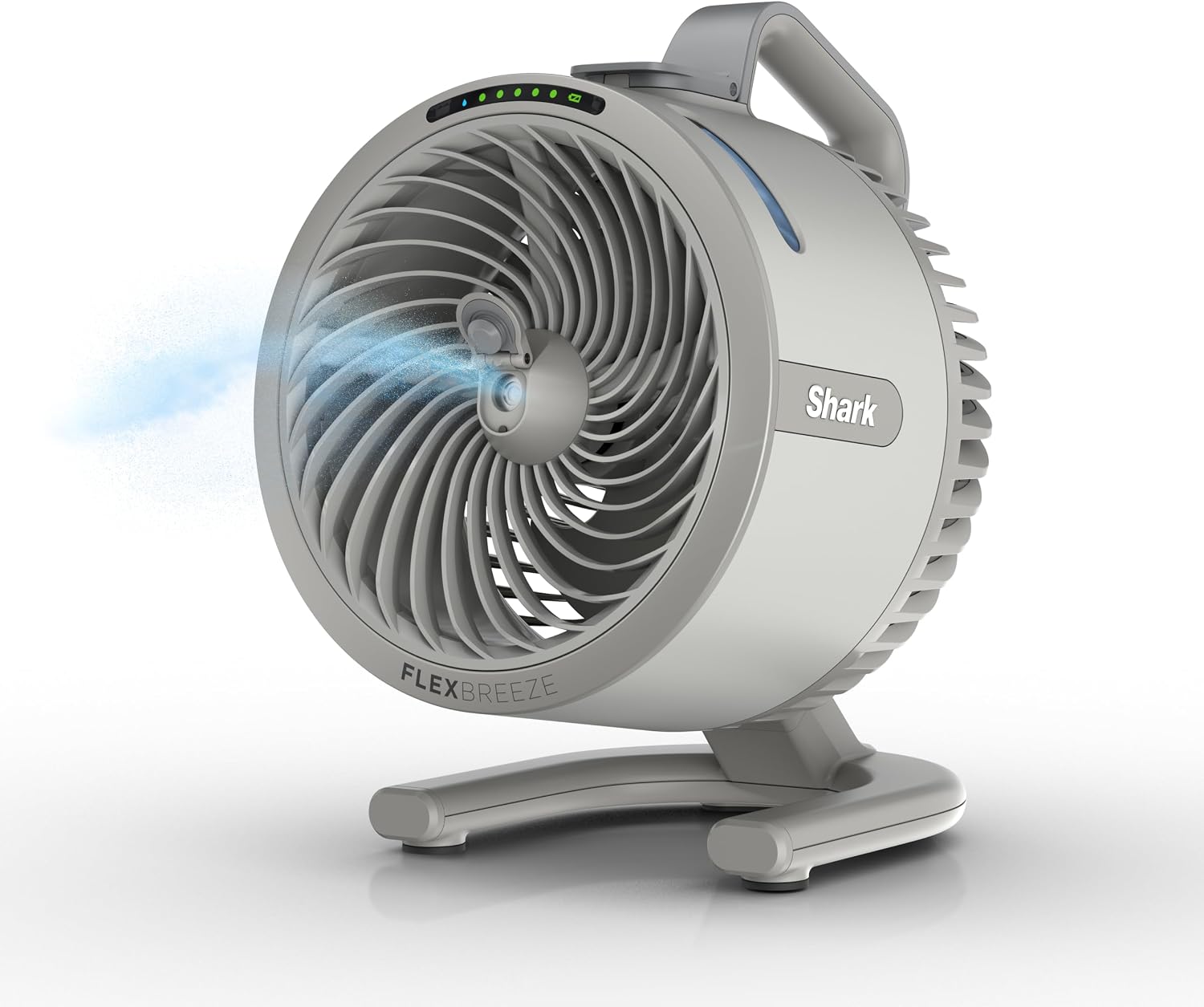 Compact evaporative mist table fan, 5‑speed, corded/cord‑less, long‑runtime for indoor and outdoor cooling. 