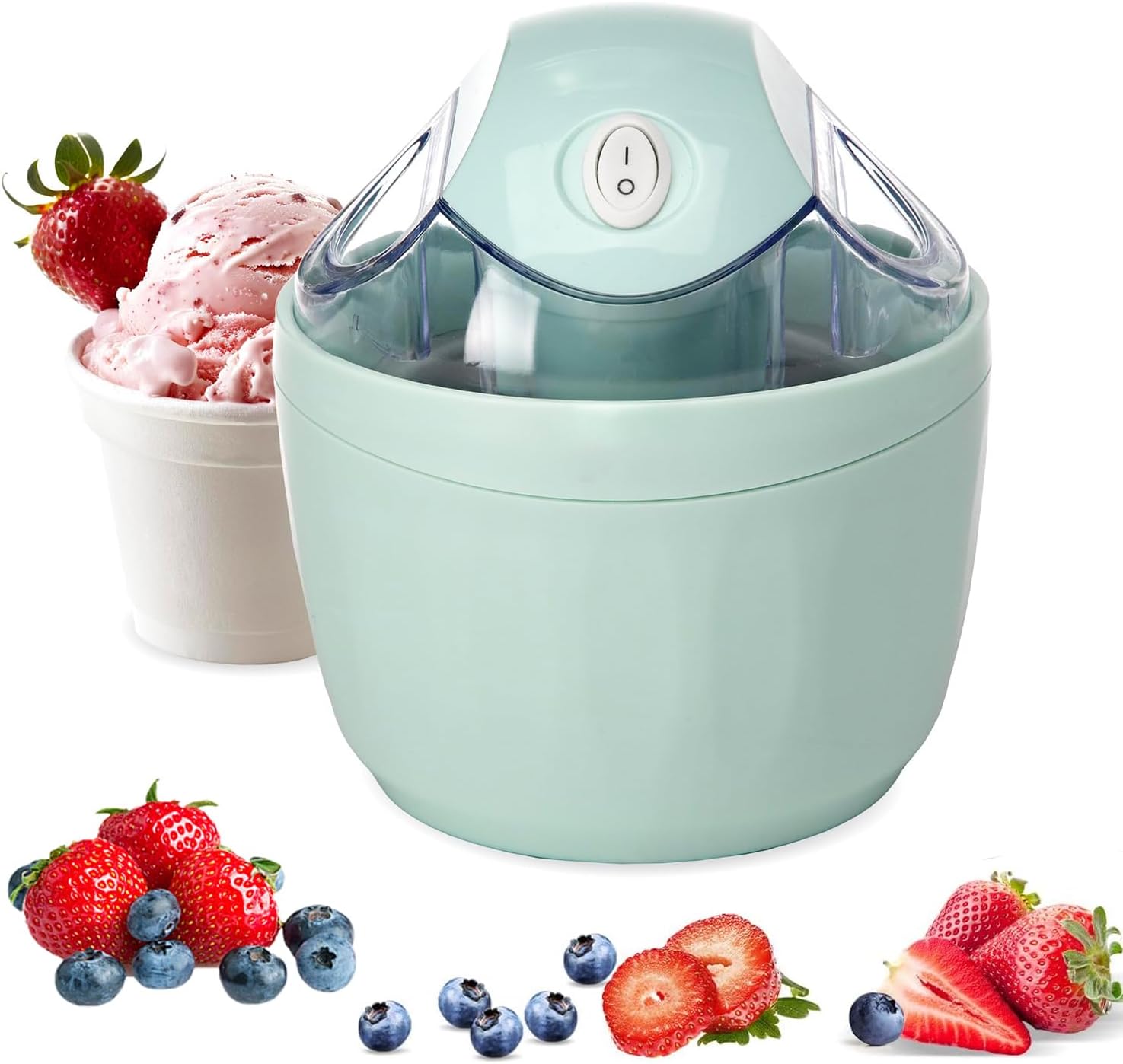 Stylish compact pink mini ice‑cream maker, no‑ice‑needed pre‑frozen bowl, fast‑create ice cream, gelato, sorbet and frozen yoghurt at home.