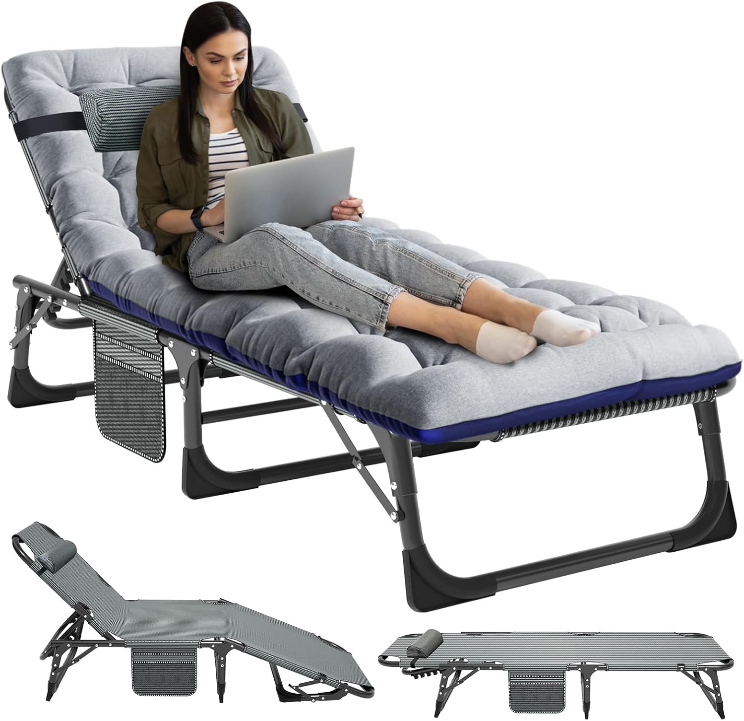 Heavy-duty folding camping cot with rust-proof steel frame and tough 1200D Oxford fabric, supporting 900lbs. Fast 10-second setup, removable dual-colour mattress and portable design for indoor and outdoor sleeping.