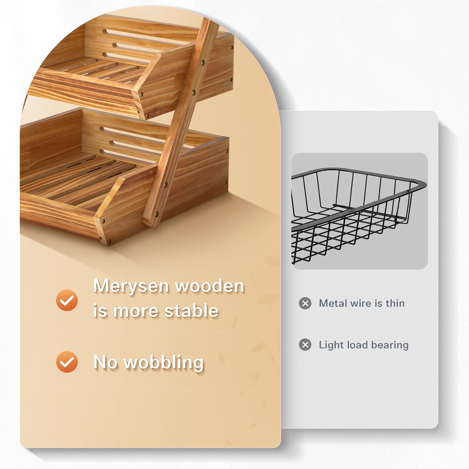 This spacious natural bamboo fruit storage rack creates an eye‑catching kitchen centrepiece, holding fruit, vegetables and bread with quick simple assembly.